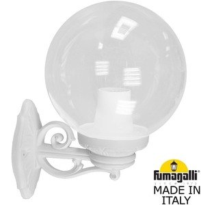 Фото Fumagalli Bisso/G250 G25.131.000.WXE27 Светильник консольный уличный на стену с 1 фонарем 360 мм (корпус белый, плафон прозрачный)