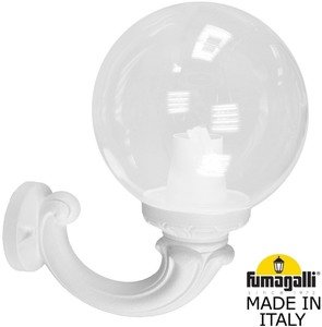 Фото Fumagalli Ofir/G250 G25.132.000.WXE27 Светильник консольный уличный на стену с 1 фонарем 360 мм (корпус белый, плафон прозрачный)