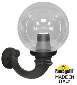 Фото Fumagalli Ofir/G250 G25.132.000.AXE27 Светильник консольный уличный на стену с 1 фонарем 360 мм (корпус черный, плафон прозрачный)