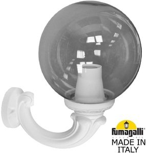 Фото Fumagalli Ofir/G250 G25.132.000.WZE27 Светильник консольный уличный на стену с 1 фонарем 360 мм (корпус белый, плафон дымчатый)