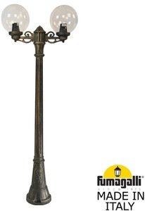 Фото Fumagalli Artu Bisso/G250 2L G25.158.S20.BXE27 Светильник садовый с 2 фонарями 1800 мм (корпус античная бронза, плафон прозрачный)