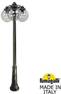 Фото Fumagalli Ricu Bisso/G300 3L Dn G30.157.S30.BZE27DN Светильник садовый с 3 фонарями 2100 мм (корпус античная бронза, плафон дымчатый)