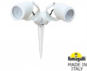 Фото Fumagalli Minitommy 2L 3M1.001.000.WXU2L Прожектор ландшафтный с 2 фонарями 316 мм (корпус белый, плафон матовый)