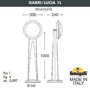 Фото Fumagalli Gabri/Lucia 1L 1R3.613.010.LYE27 Столбик освещения садовый 1000 мм (корпус серый, плафон матовый)