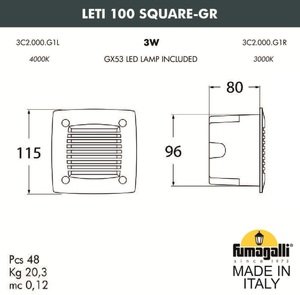 Фото Fumagalli Leti 100 Square-Gr 3C2.000.000.WYG1L Подсветка ступеней 115 мм (корпус белый, плафон матовый)
