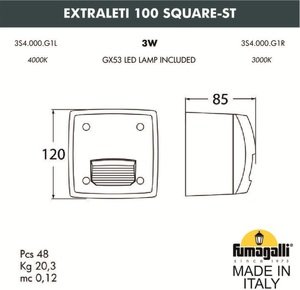 Фото Fumagalli Extraleti 100 Square-St 3S4.000.000.AYG1L Подсветка ступеней 120 мм (корпус черный, плафон матовый)