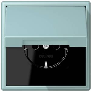 Фото Jung Le Corbusier LC1520KIKL32033 Розетка с крышкой и с заземляющим контактом (16 А, под рамку, шторки, скрытая установка, céruléen clair)