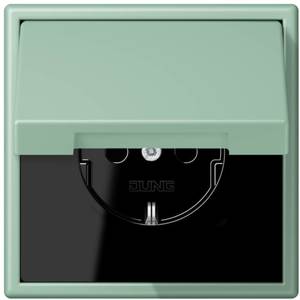 Фото Jung Le Corbusier LC1520KIKL32041 Розетка с крышкой и с заземляющим контактом (16 А, под рамку, шторки, скрытая установка, vert anglais clair)
