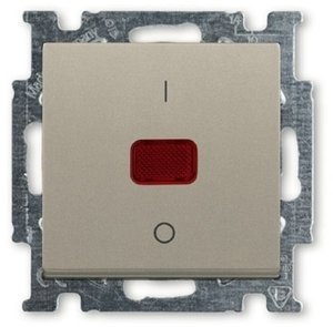 Фото ABB Basic55 2CKA001020A0091 Выключатель одноклавишный двухполюсной (20 А, индикация, под рамку, скрытая установка, шампань)