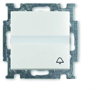 Фото ABB Basic55 2CKA001413A1101 Выключатель одноклавишный (Н.О. контакт, поле для надписи, "звонок", 10 А, под рамку, скрытая установка, chalet-белый)