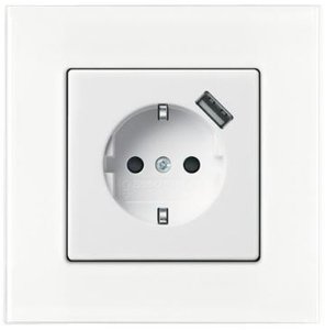Фото ABB Basic55 2CKA002011A6196 Розетка Schuko с USB (16 А, под рамку, скрытая установка, з/к, шторки, chalet-белый)