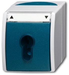 Фото ABB Ocean 2CKA001101A0916 Выключатель жалюзи с ключом (10 А, с фиксацией, поле для надписи, в сборе, IP44, о/у, серый/морская волна)