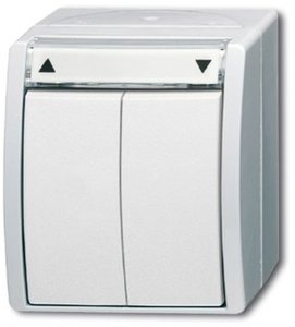 Фото ABB Ocean 2CKA001085A1625 Выключатель жалюзи (10 А, с фиксацией, поле для надписи, IP44, в сборе, открытая установка, альпийский белый)