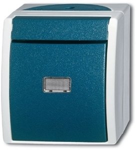 Фото ABB Ocean 2CKA001085A1613 Переключатель одноклавишный (10 А, подсветка, в сборе, IP44, о/у, серый/морская волна)