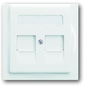 Фото ABB Impuls 2CKA001753A8667 Накладка розетки телефонной/компьютерной (2хRJ11/RJ45, шторки, белая)