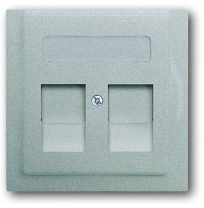 Фото ABB Impuls 2CKA001753A0082 Накладка розетки телефонной/компьютерной (2хRJ11/RJ45, шторки, серебристо-алюминиевая)