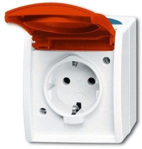 Фото ABB Ocean 2CKA002083A0825 Розетка (16 А, IP44, поле для надписи, в сборе, крышка, о/у, з/к, серый/красный)