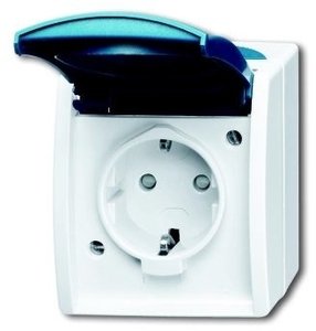 Фото ABB Ocean 2CKA002083A0848 Розетка (16 А, IP44, поле для надписи, в сборе, крышка, о/у, з/к, серый/морская волна)