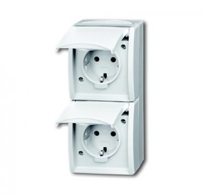 Фото ABB Ocean 2CKA002084A0710 Розетка двойная (16 А, IP44, вертик., в сборе, крышка, о/у, з/к, альпийский-белый)