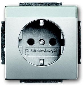 Фото ABB Pure steel 2CKA002011A3851 Розетка Schuko (16A, поле для надписи, под рамку, с/у, з/к, сталь)