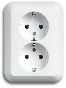 Фото ABB Alpha Exclusive/Alpha Nea 2014-0-1247 Розетка двойная (16 А, в сборе, с/у, з/к, альпийский белый)