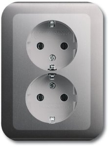 Фото ABB Alpha Exclusive/Alpha Nea 2014-0-1049 Розетка двойная (16 А, в сборе, с/у, з/к, платина)