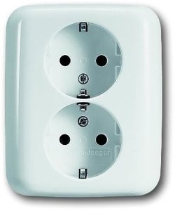 Фото ABB Duro/Reflex 2CKA002014A1480 Розетка двойная SCHUKO (16 А, з/к, в сборе, скрытая установка, альпийский белый)