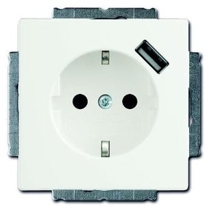 Фото ABB Future Linear 2CKA002011A6182 Розетка с заземляющим контактом (16A, USBх1шт., под рамку, шторки, скрытая установка, белый бархат)