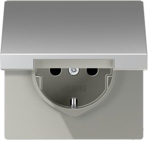 Фото Jung LS990 AL1521KL Розетка с заземляющим контактом (16 А, под рамку, винт. клеммы, крышка, скрытая установка, алюминий)
