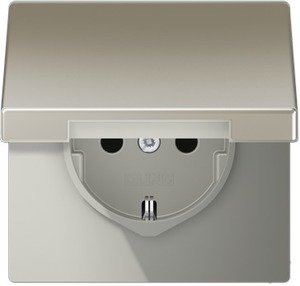 Фото Jung LS990 ES1521KL Розетка с заземляющим контактом (16 А, под рамку, винт. клеммы, крышка, скрытая установка, нержавеющая сталь)
