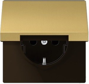 Фото Jung LS990 ME1521KLC Розетка с заземляющим контактом (16 А, под рамку, винт. клеммы, крышка, скрытая установка, латунь classic)