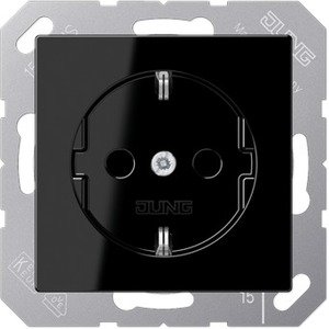 Фото Jung A500 A1521SW Розетка с заземляющим контактом (16 А, под рамку, скрытая установка, черная)
