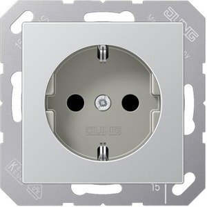 Фото Jung A500 A1521AL Розетка с заземляющим контактом (16 А, под рамку, скрытая установка, алюминий)