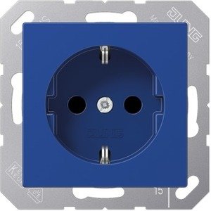 Фото Jung A500 A1521BFBL Розетка с заземляющим контактом (ударопрочная, 16 А, под рамку, скрытая установка, синяя)