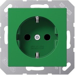Фото Jung A500 A1521BFGN Розетка с заземляющим контактом (ударопрочная, 16 А, под рамку, скрытая установка, зеленая)