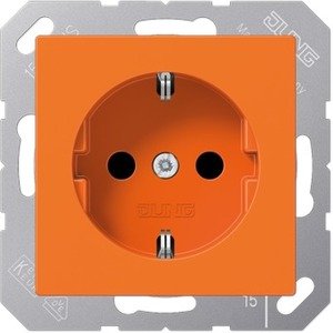 Фото Jung A500 A1521BFO Розетка с заземляющим контактом (ударопрочная, 16 А, под рамку, скрытая установка, оранжевая)