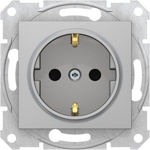 Фото Schneider Electric Sedna SDN3001760 Розетка с заземляющим контактом (16 А, быстрозажим. контакты, под рамку, скрытая установка, шторки, алюминий)