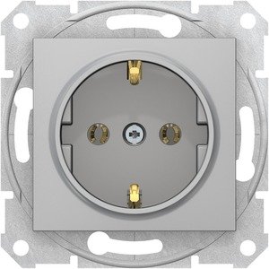 Фото Schneider Electric Sedna SDN3001860 Розетка с заземляющим контактом (16 А, быстрозажим. контакты, под рамку, скрытая установка, алюминий)