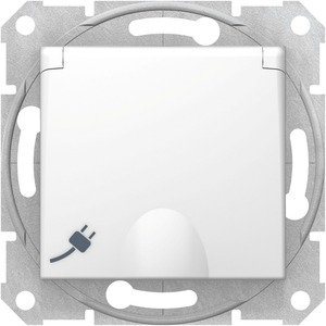 Фото Schneider Electric Sedna SDN3100421 Розетка с заземляющим контактом (16 А, быстрозажим. контакты, под рамку, крышка, шторки, скрытая установка, белая)