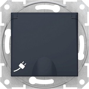 Фото Schneider Electric Sedna SDN3100470 Розетка с заземляющим контактом (16 А, быстрозажим. контакты, под рамку, крышка, шторки, скрытая установка, графит)