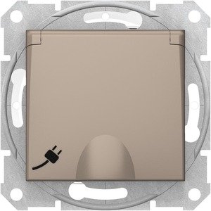 Фото Schneider Electric Sedna SDN3100568 Розетка с заземляющим контактом (IP44, 16 А, быстрозажим. контакты, под рамку, крышка, шторки, скрытая установка, титан)