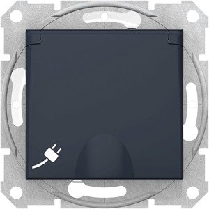 Фото Schneider Electric Sedna SDN3100570 Розетка с заземляющим контактом (IP44, 16 А, быстрозажим. контакты, под рамку, крышка, шторки, скрытая установка, графит)