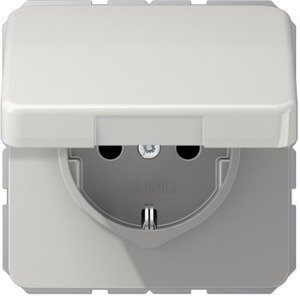 Фото Jung CD500 CD1520BFKLLG Розетка с заземляющим контактом (16 А, ударопрочная, под рамку, крышка, скрытая установка, светло-серая)