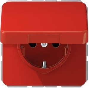 Фото Jung CD500 CD1520BFKLRT Розетка с заземляющим контактом (16 А, ударопрочная, под рамку, крышка, скрытая установка, красная)