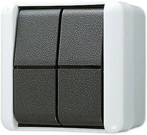 Фото Jung WG800 839W Выключатель двухклавишный (10 А, в сборе, открытая установка, серый/черный)