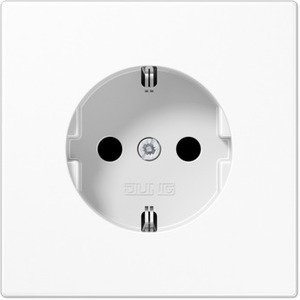 Фото Jung LS990 LS1521KIWW Розетка с заземляющим контактом (16 А, под рамку, шторки, скрытая установка, белая)