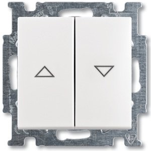 Фото ABB Basic55 2CKA001012A2140 Выключатель двухклавишный жалюзийный (10 А, под рамку, скрытая установка, альпийский белый)