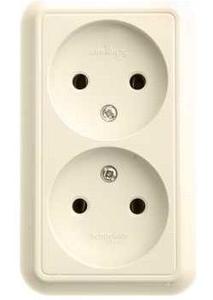 Фото Schneider Electric Прима RA16-213I-S Розетка двойная (16 А, IP20, в сборе, открытая установка, слоновая кость)