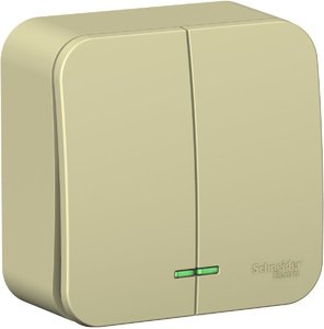 Фото Schneider Electric Blanca BLNVA105117 Выключатель 2-клавишный (10 А, в сборе, о/у, с подсветкой, бежевый)