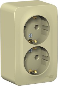 Фото Schneider Electric Blanca BLNRA010217 Розетка двойная с заземляющим контактом (16 А, IP20, в сборе, открытая установка, бежевая)